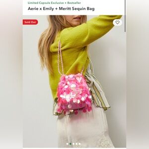 Aerie x Emily + Merritt Pink Sequin Drawstring Bag